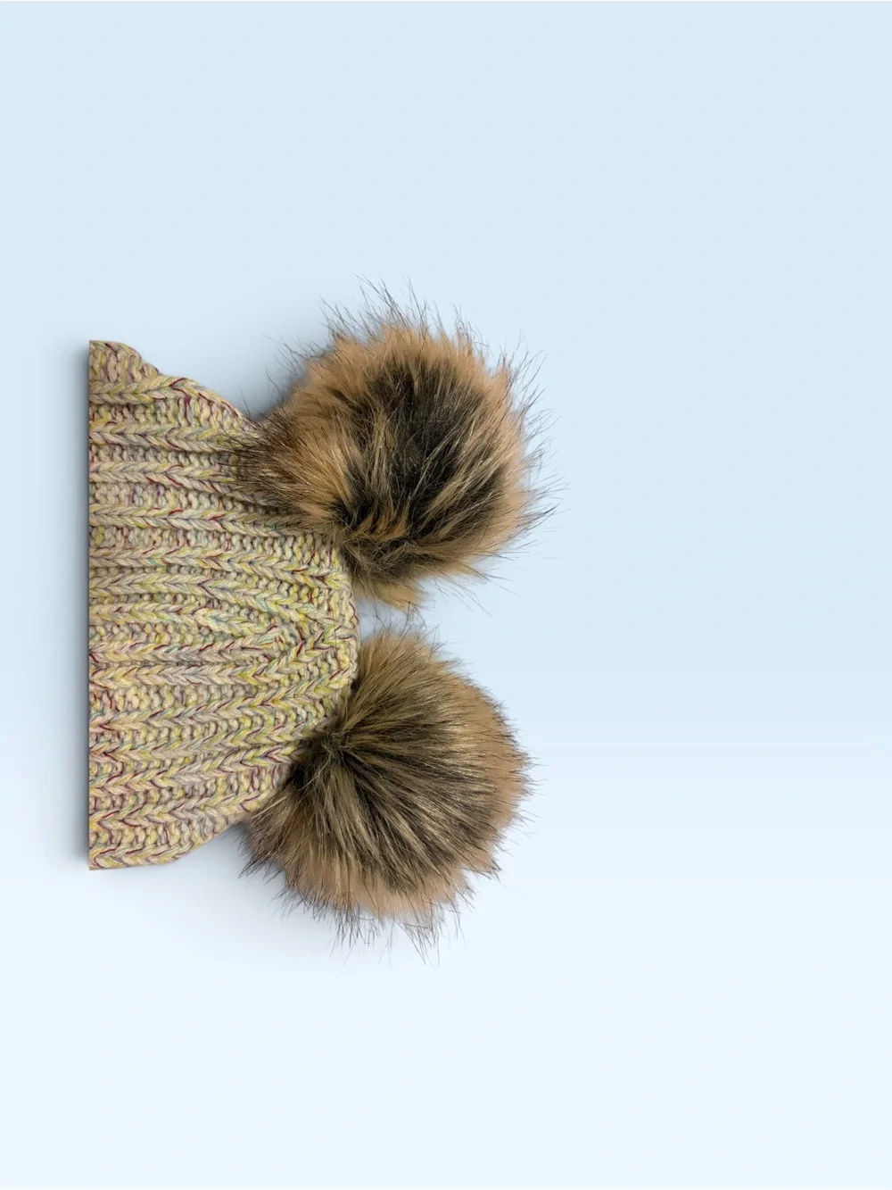 Double Pom Knit Beanie Hat - Cream Multi